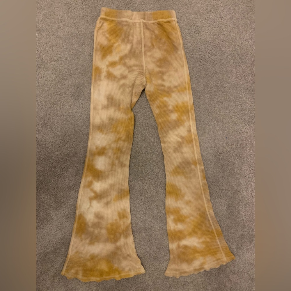 yellow tie-dye flare pants